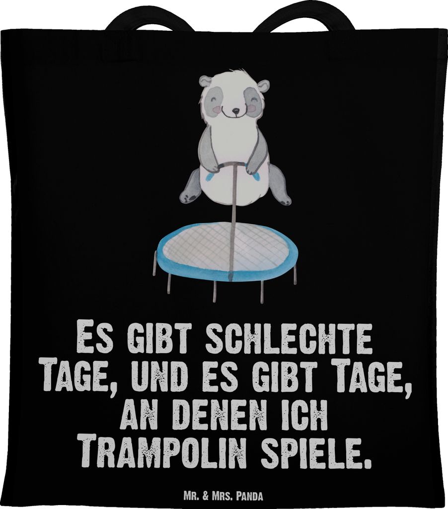 Mr. & Mrs. Panda Shopping Tasche Panda Trampolin springen - Schwarz - Geschenk, Tote Bag, Jutebeutel, Laptoptasche, Schultasche, Turnen, Fitnessstudio