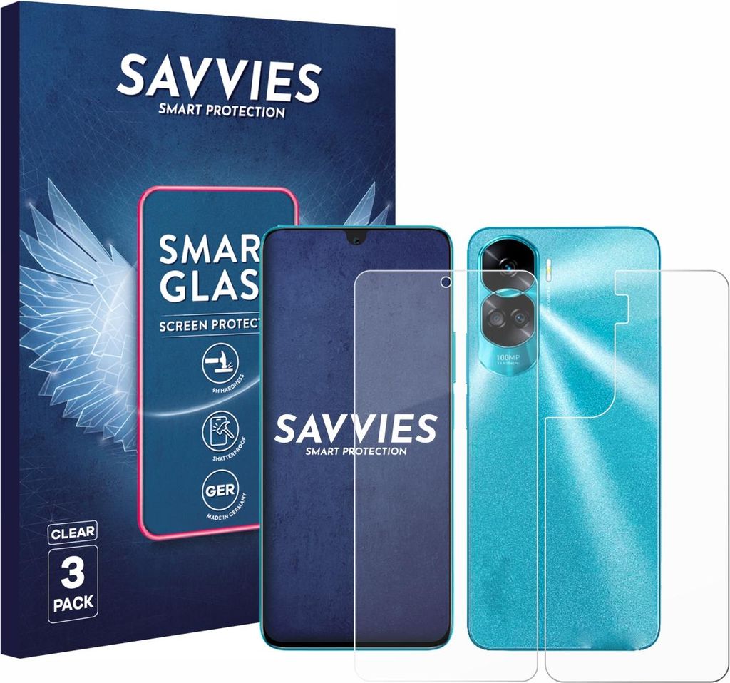 3x Savvies Schutzglas Folie für Honor 90 Lite (Display+Rückseite) 9H Panzer Schutzfolie Glas Displayschutz klar transparent