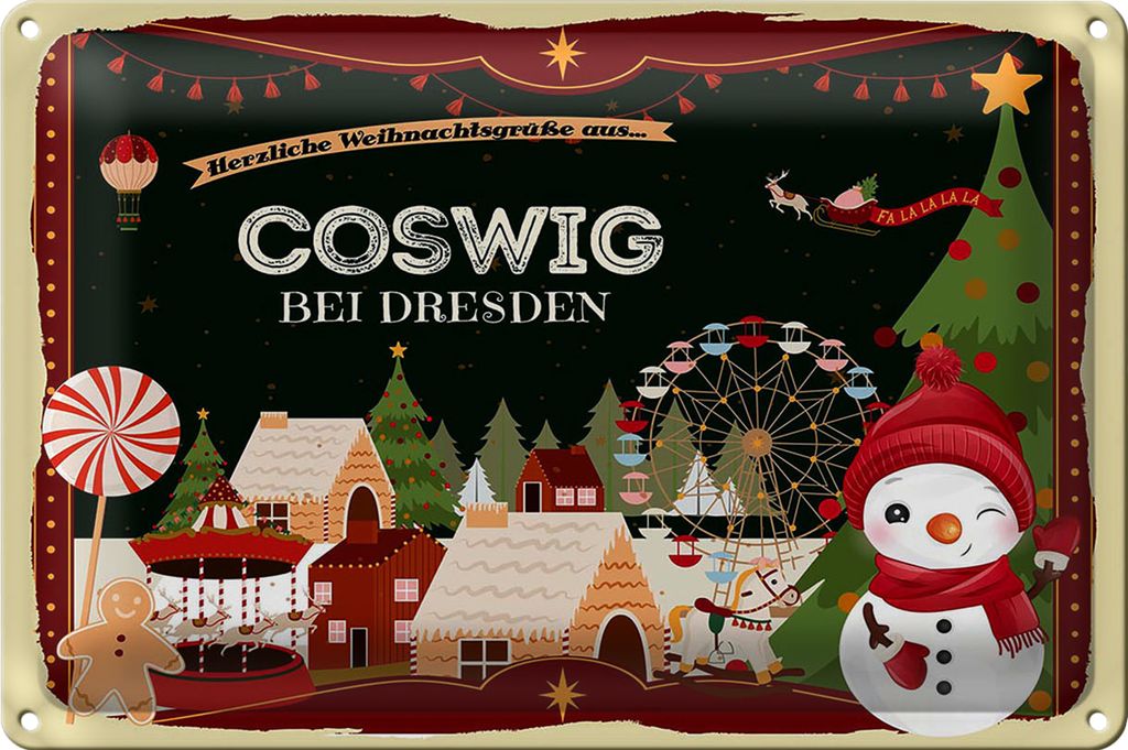 Blechschild Weihnachten Grüße aus COSWIG bei DRESDEN 30x20cm