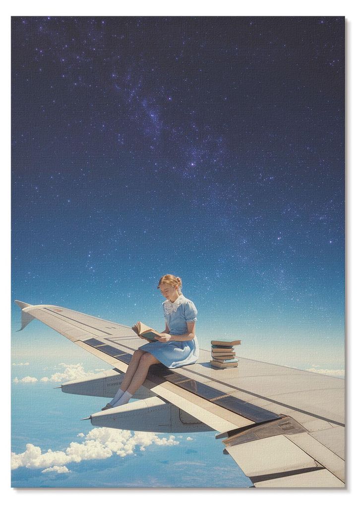 POSTER - 21x29 cm (A4) - Lucas "Luca" Meyer - Mädchen auf dem Flügel eines Flugzeugs – Universum-Bücher - Wandbild für Wohnzimmer Schlafzimme...