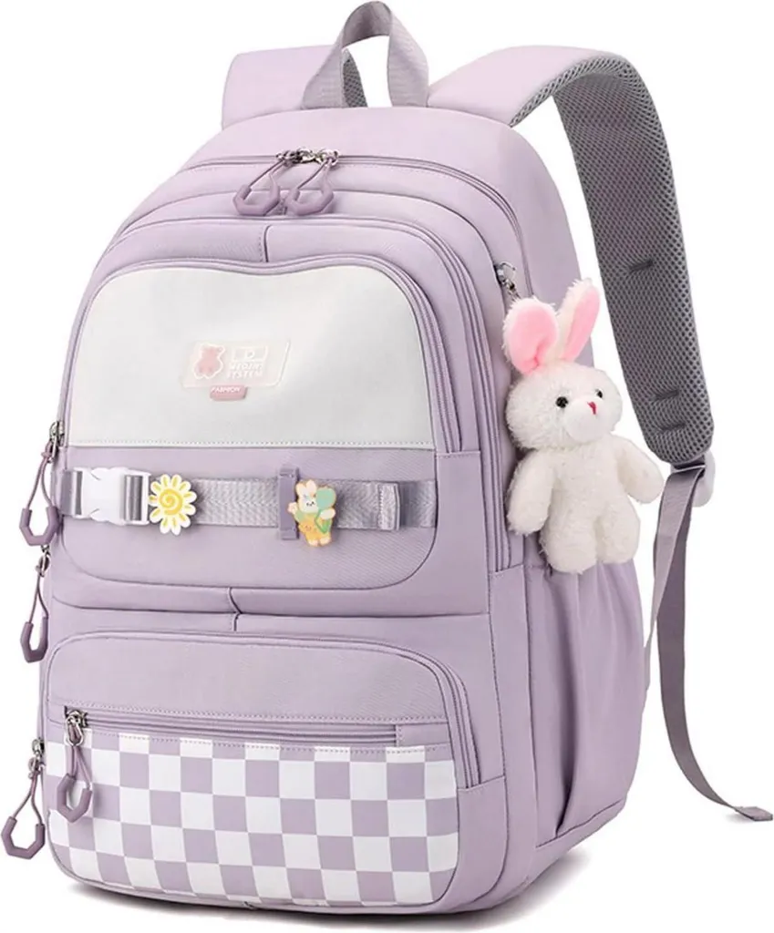 Zaino Scuola Viola 21L Nylon Impermeabile per Ragazze e Ragazzi Adolescenti