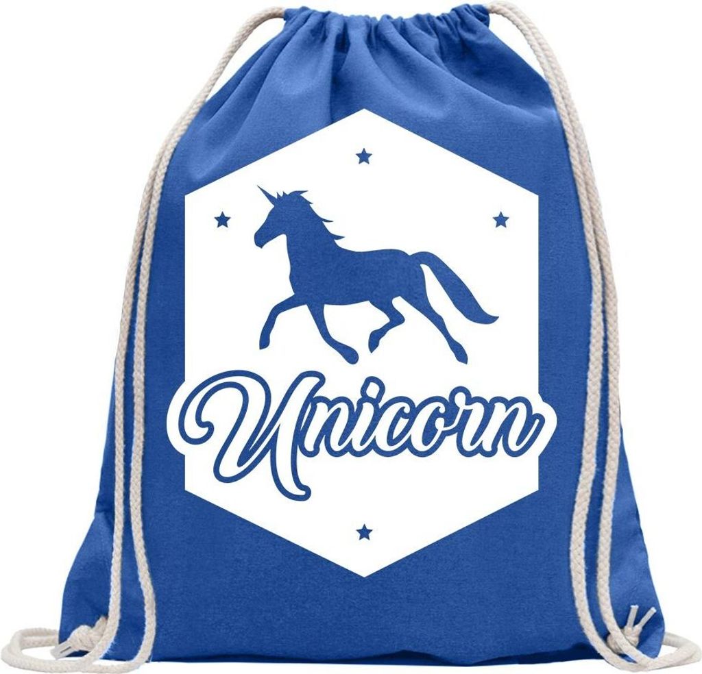 Kiwistar - Turnbeutel - royal - Unicorn Einhorn Regenbogen - Fun Rucksack Sport Beutel Gymsack Baumwolle mit Ziehgurt