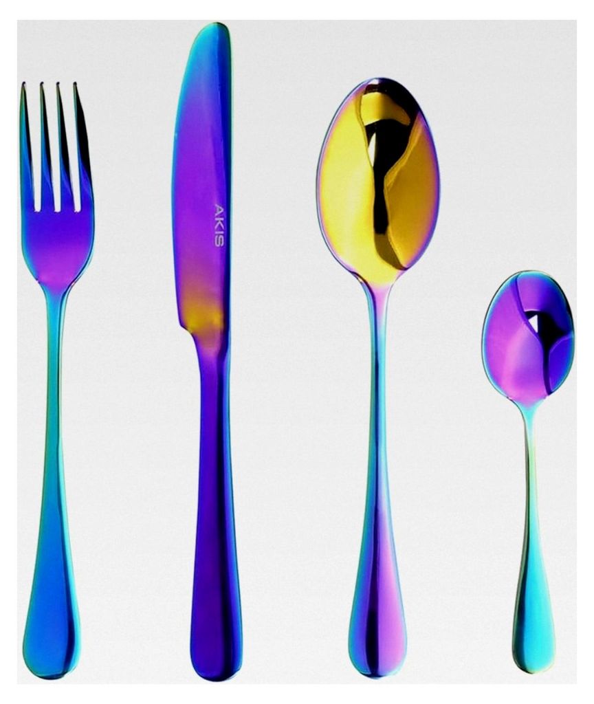 16-teiliges Besteckset aus Edelstahl für 4 Personen in Regenbogenfarben