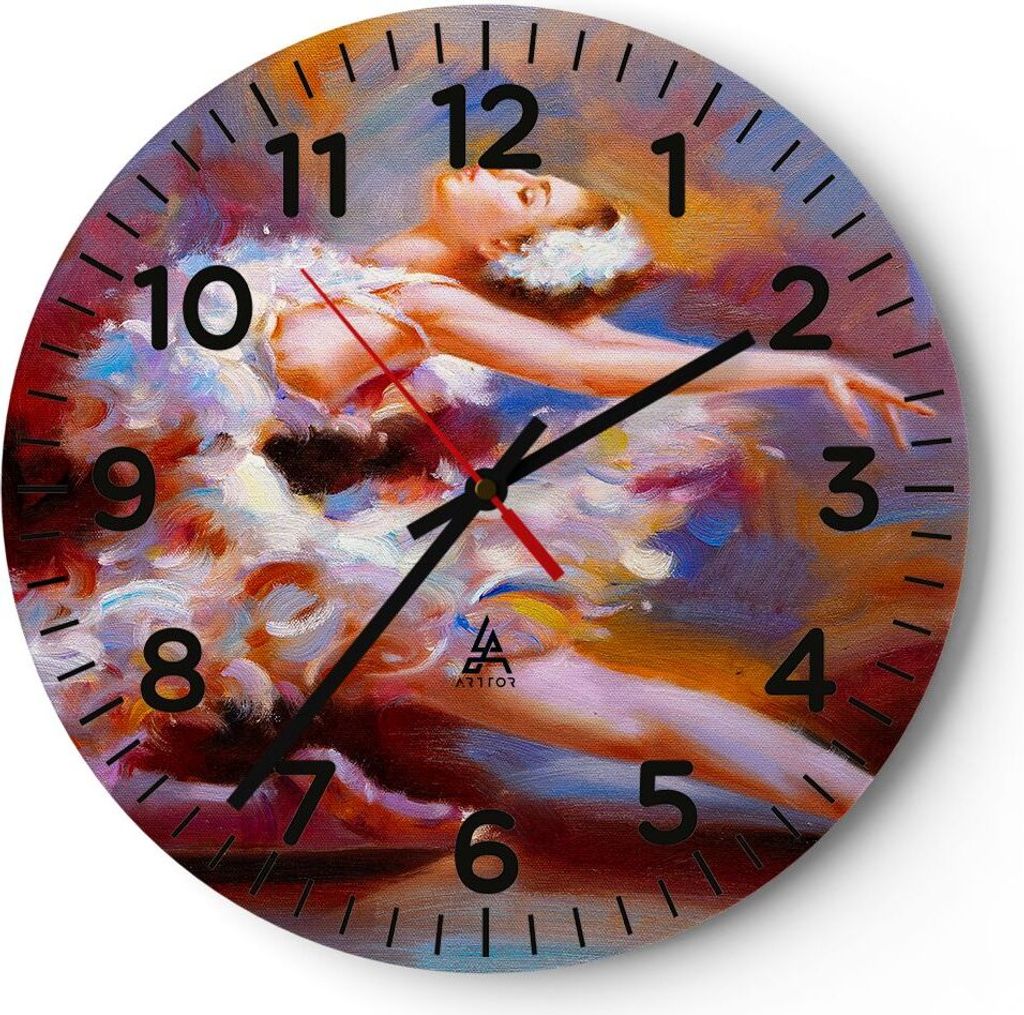 Wanduhr - Rund - Glasuhr - Balletttänzer tanzen - 30x30cm - Schleichendes Uhrwerk - Lautlos - zum Aufhängen bereit - Dekoration Modern - Wanddeko...