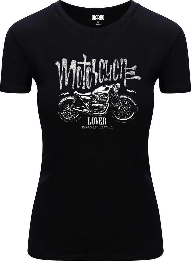 Diarbo Damen T-Shirt mit Motorliebhaber Druck Motorradliebhaber Schwarz Gr.M
