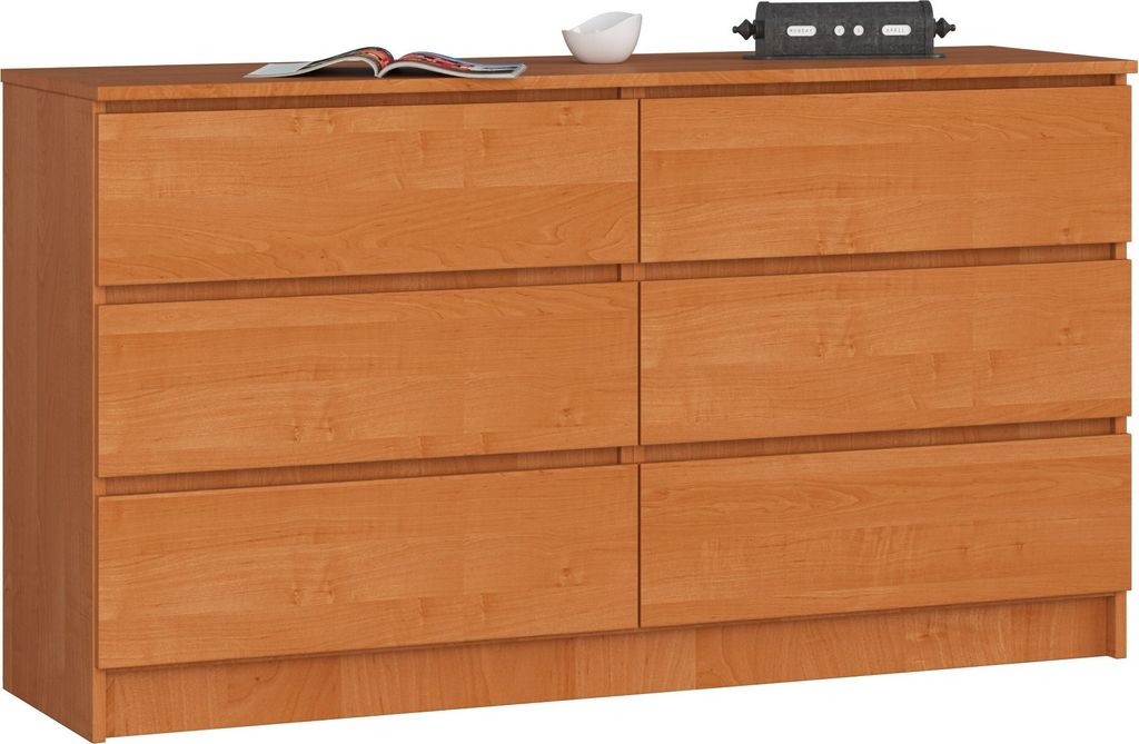 Kommode AKORD K140 Erle 138 cm 6 Schubladen B138 x H77 x T40 cm