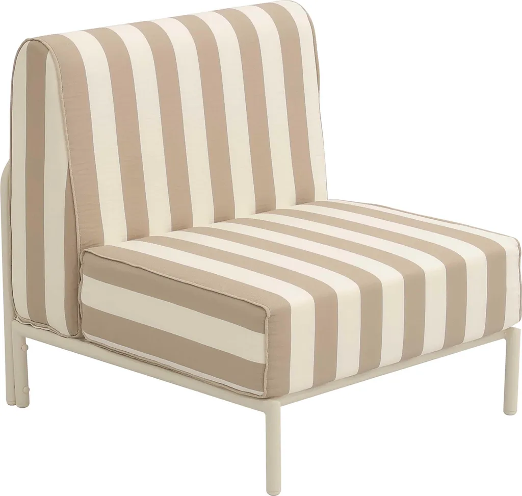 Chauffeuse de jardin en tissu rayé beige, module déperlant pour extérieur