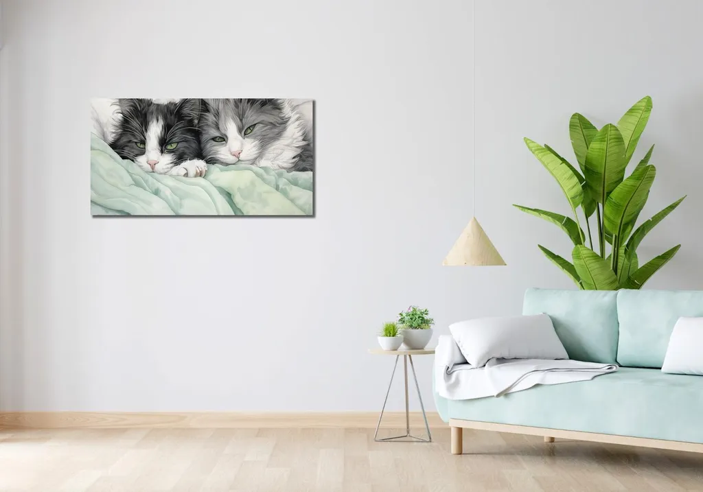 Tableau pour mur vide Image 100 x 50 cm Deux chats détendus Toile - 2