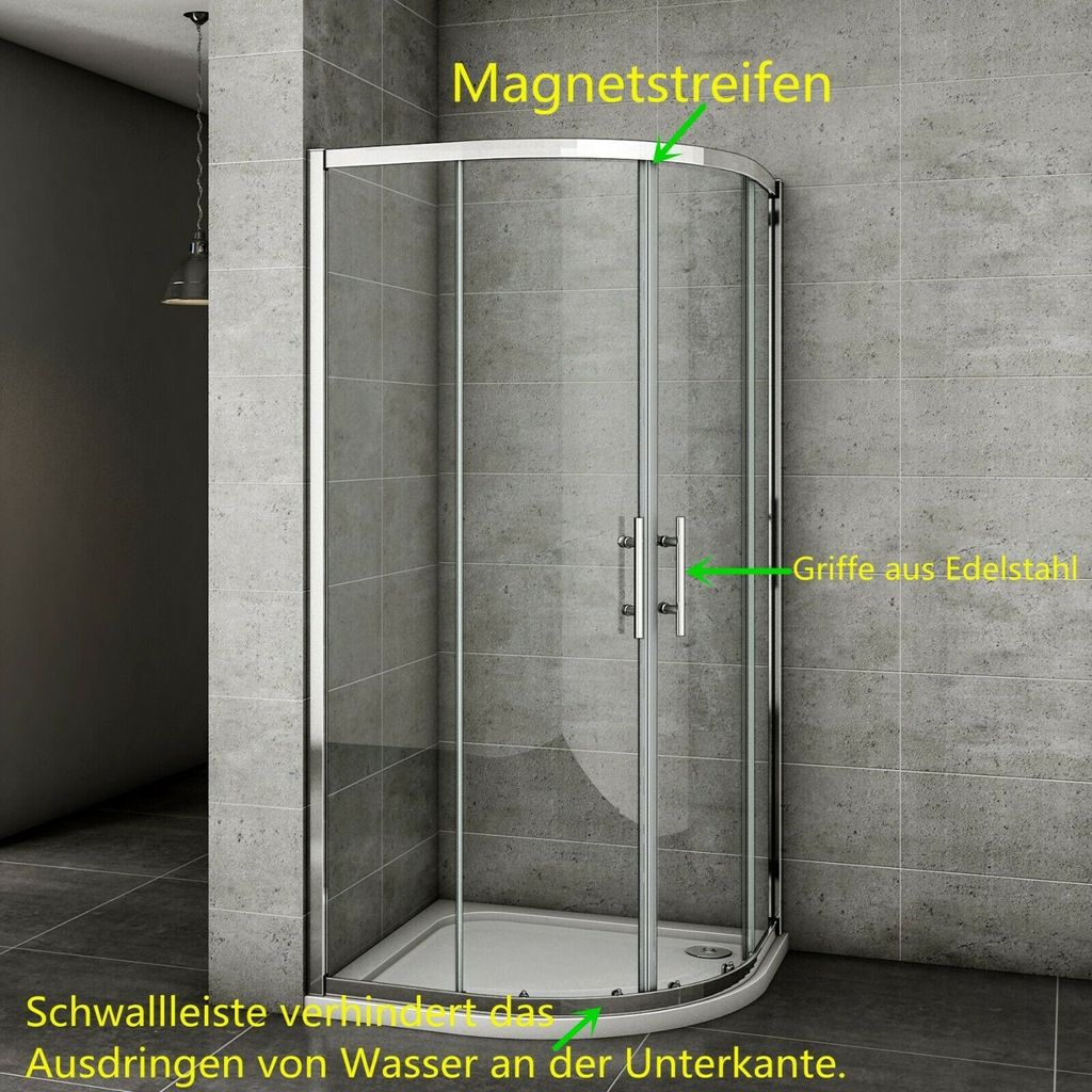 Radius:90cm & Höhe:185cm Viertelkreis Duschkabine Produktbild 