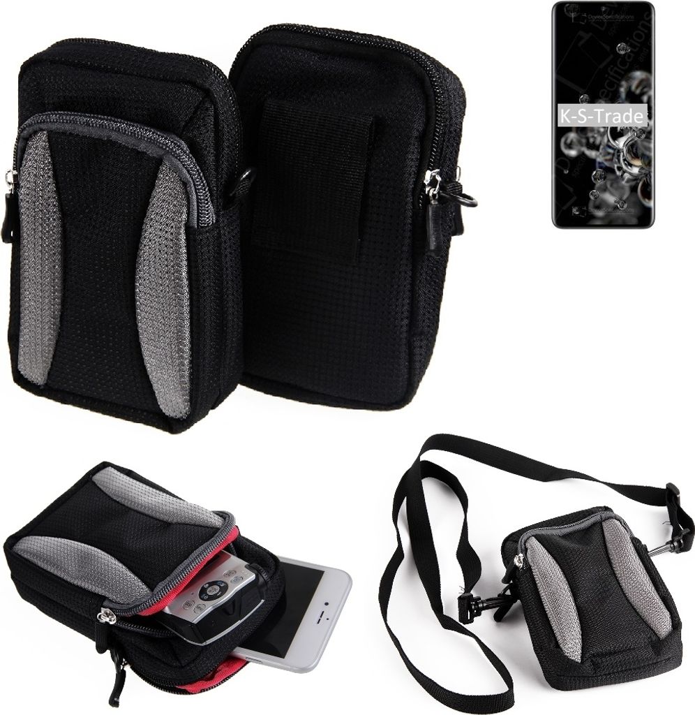 K-S-Trade Holster Schutz Hülle kompatibel mit Samsung Galaxy S20 Ultra 5G Exynos Handy Hülle Gürteltasche Umhängetasche mit Zusatzfach schwarz