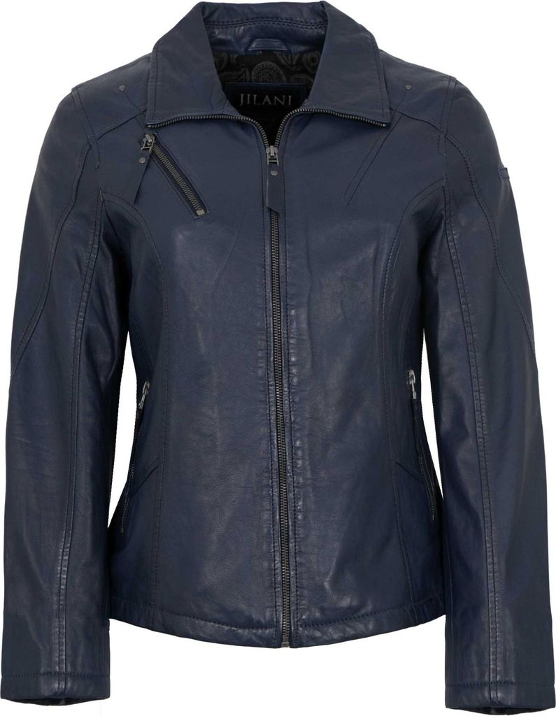 Jilani Collection - Damen Lederjacke Lammnappa navy : 42