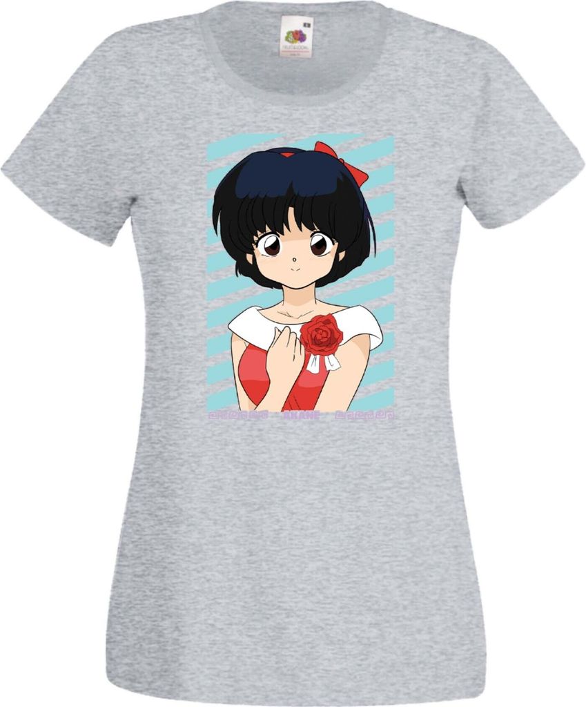 Damen T-Shirt Anime Manga Ranma Akane Tendo, Lady M / Grau