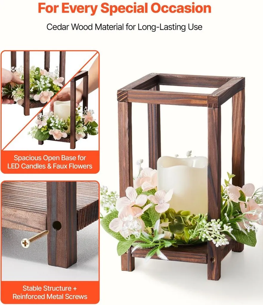 Centre de table mariage sécurisé : 20 lanternes bois avec bougie LED - 3