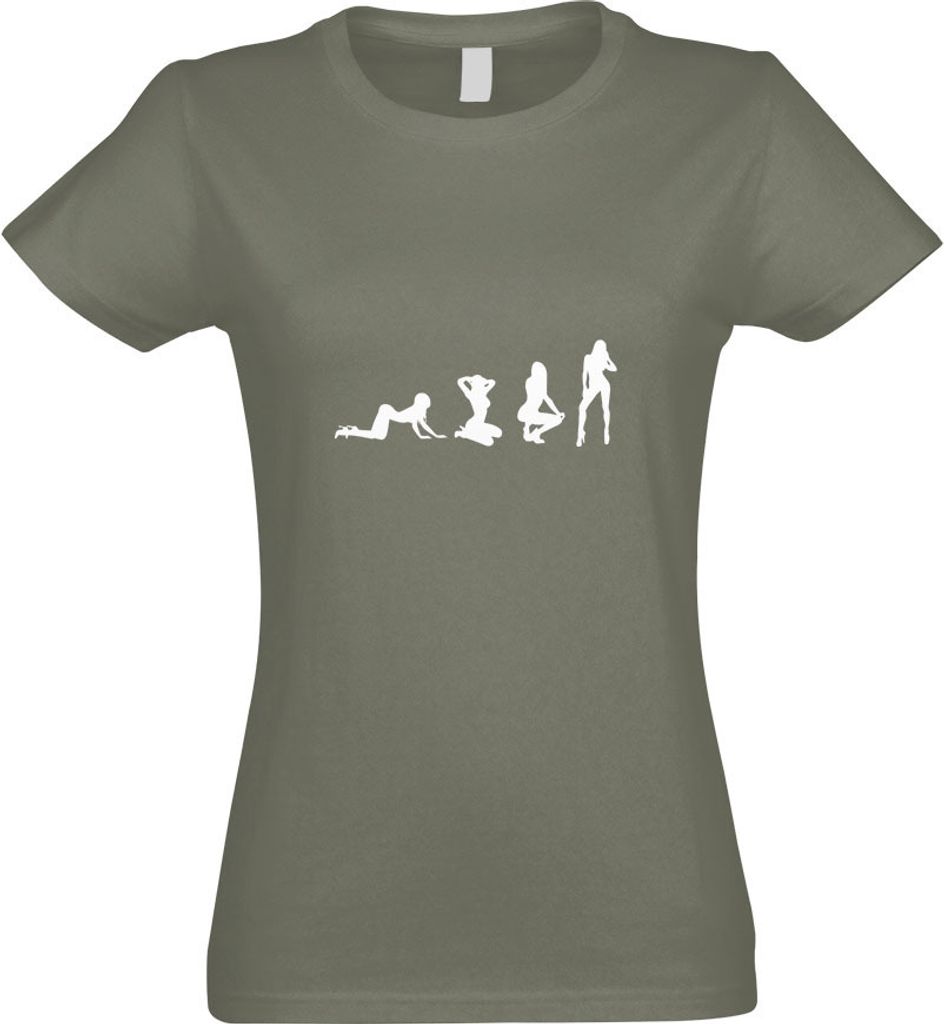 Kiwistar - T-Shirt tailliert - Damen - Olive - y Girl Gogo Evolution - mit Motiv Bedruckt - Funshirt Design - Sport - Freizeit - Damen - XL