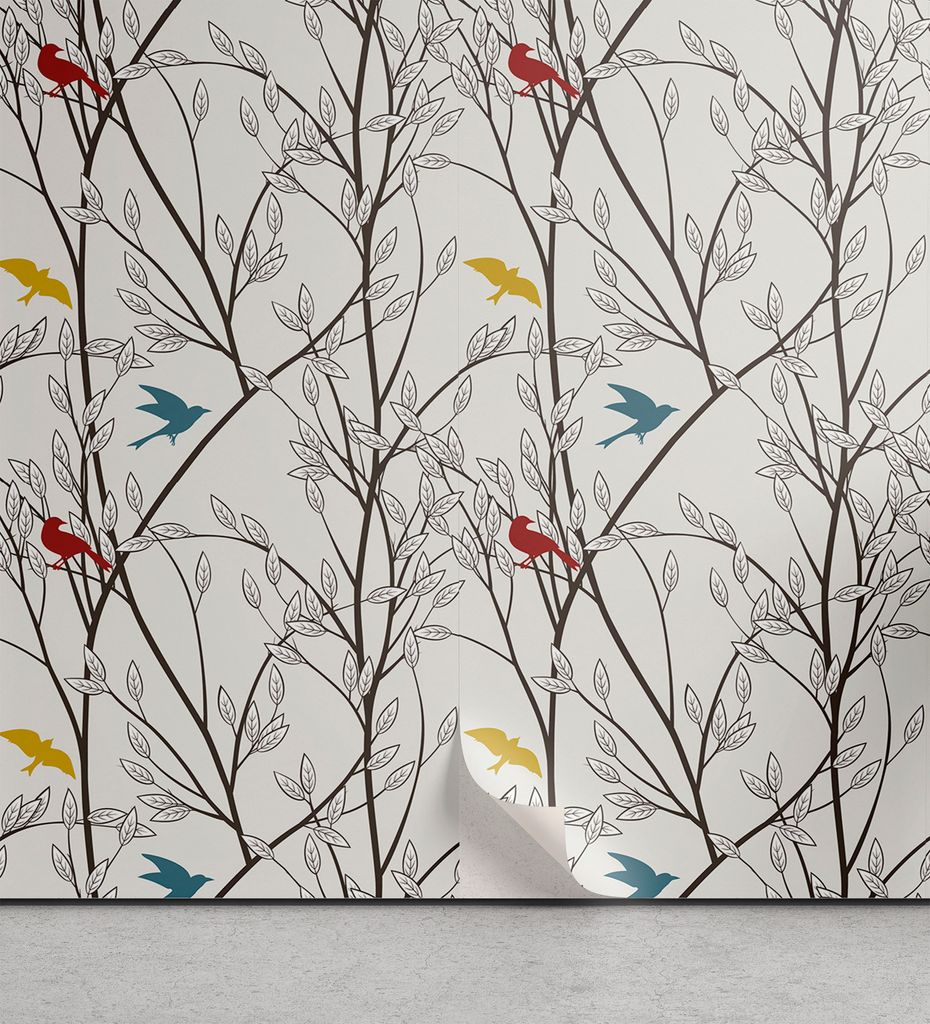 ABAKUHAUS Natur abziehbare & klebbare Tapete für Zuhause, Vögel Wildlife Cartoon, selbstklebendes Wohnzimmer Küchenakzent, 33 cm x 250 cm, Senf