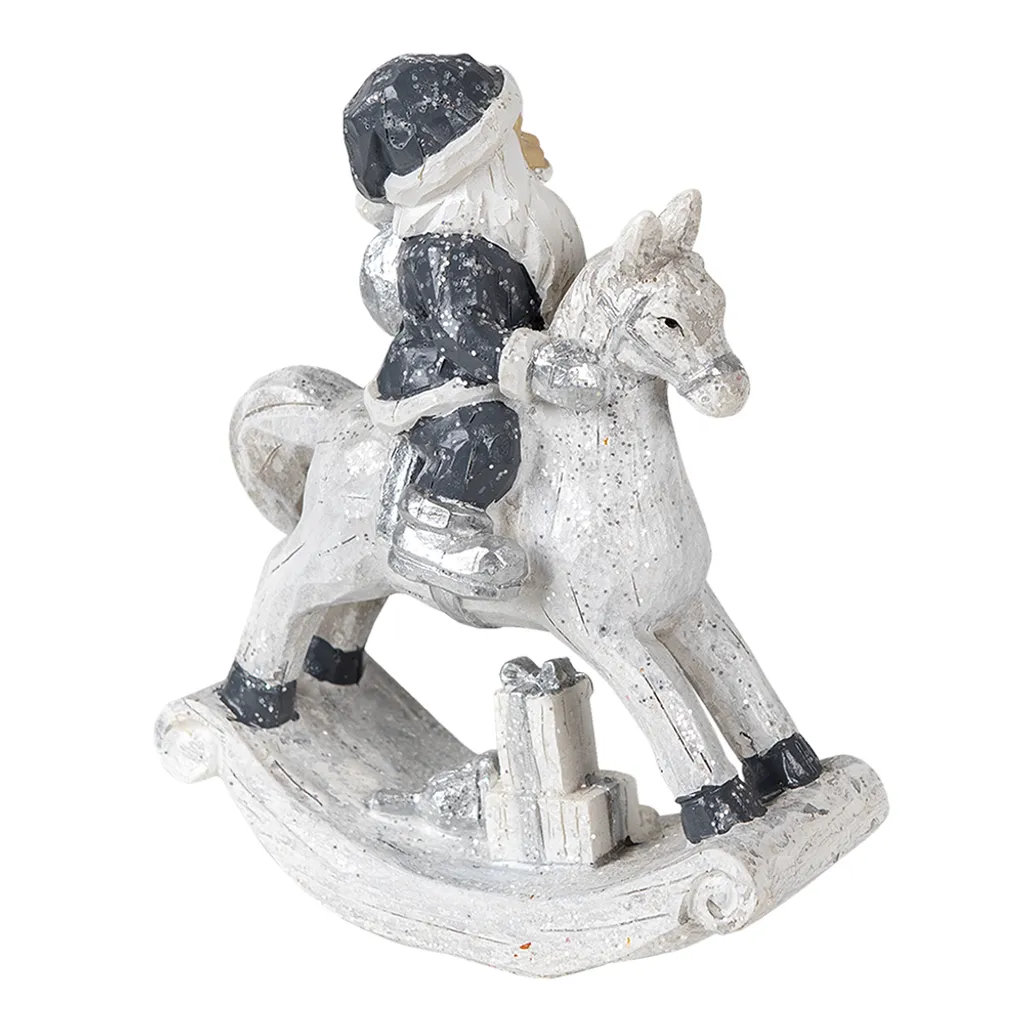 Statue Père Noël Argenté 17cm - Décoration de Table Noël en Polyrésine