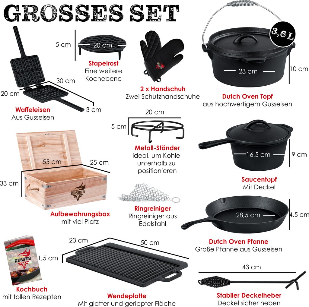 KESSER® Dutch Oven Set in Holzkiste mit Dutch Oven Mit viel Produktbild 8
