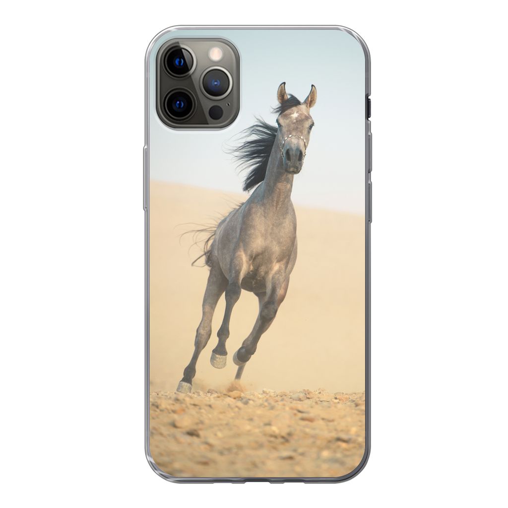 MuchoWow Handyhülle Schutzhülle Hülle für iPhone 13 Pro Max Pferd - Sand - Wüste Silikon Softcase Handy Hülle - Mobiltelefon