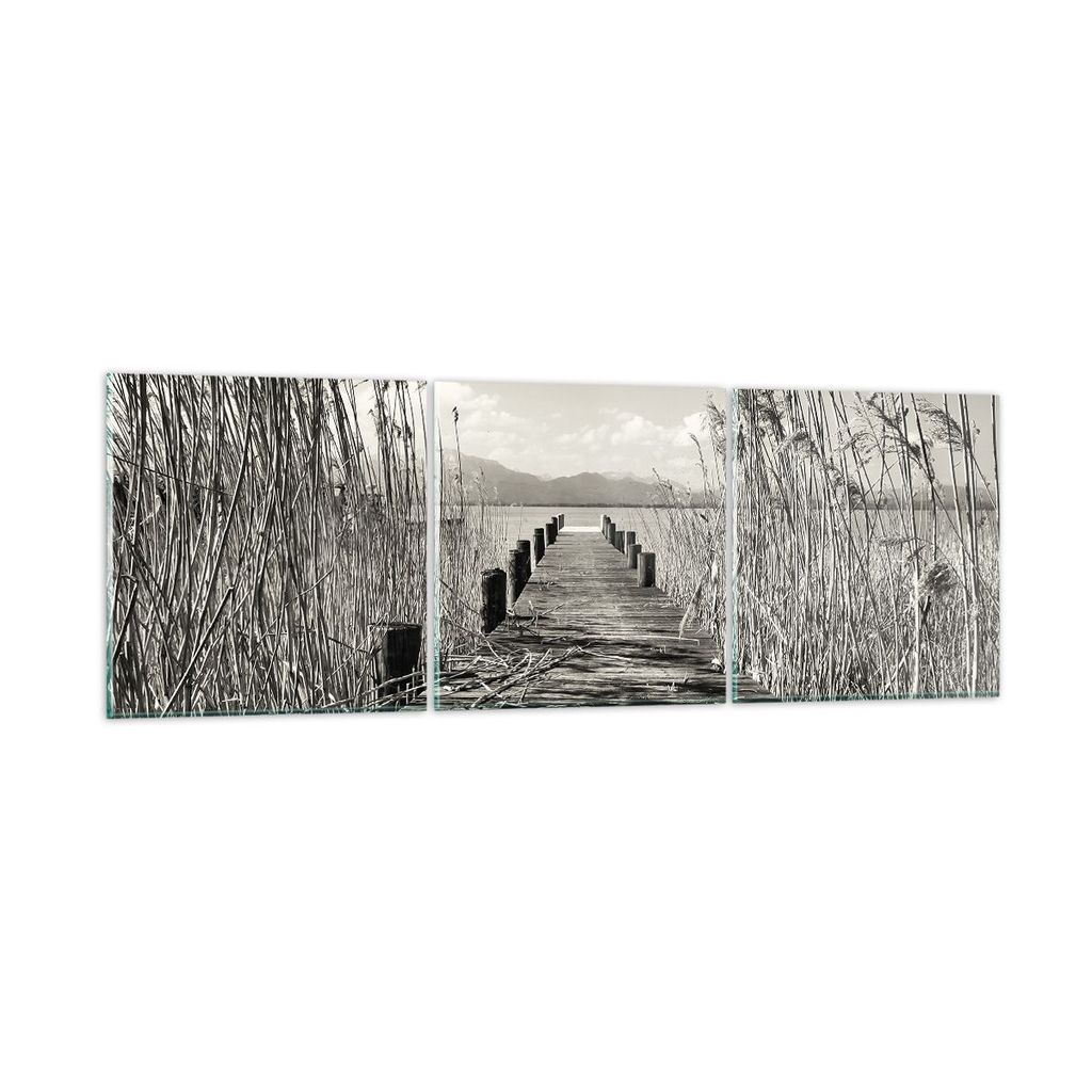 Bilder auf glas - 3 Teile - Brücke Pier Sepia - 90x30cm - Glasbilder - Wandbilder - Bilder - zum Aufhängen bereit - Wanddekoration aus Glas - Gla...