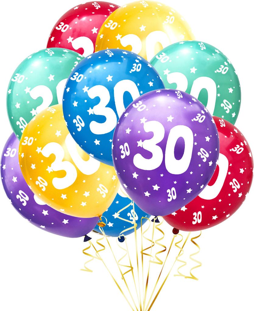 Oblique Unique Luftballon Set Zahl 30 für 30. Geburtstag Party 10 Deko Ballons Geburtstagsdeko bunt