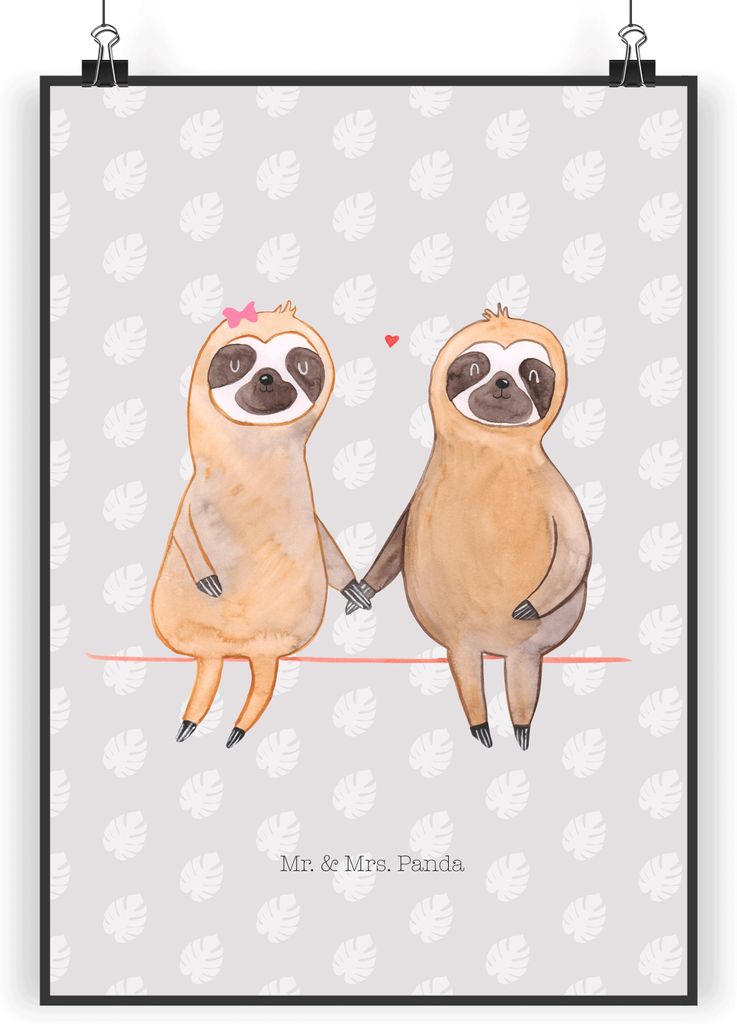 Mr. & Mrs. Panda Bild Faultier Pärchen DIN A5 - Grau Pastell - Geschenk, drucke, Liebe, Beziehung, Kunstdruck, Liebespaar, Plakat, wanddeko, Verlo...