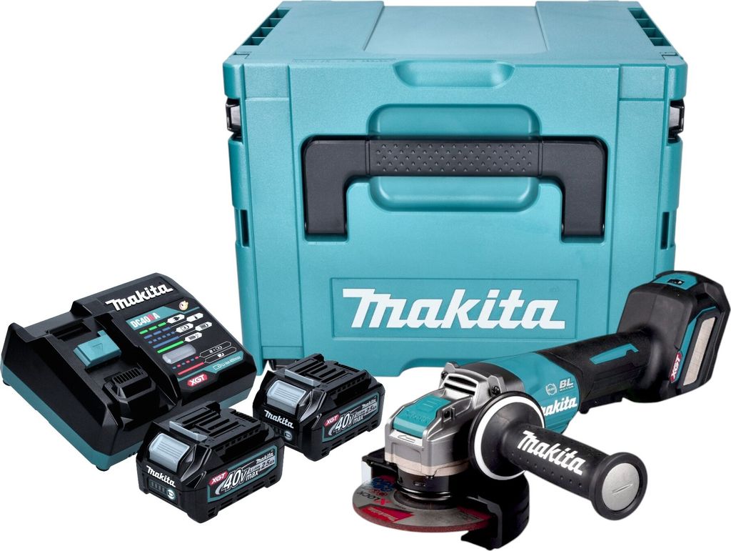 Makita GA 044 GD201 Akku Winkelschleifer 40 V max. 125 mm X-LOCK Brushless + 2x Akku 2,5 Ah + Ladegerät + Makpac