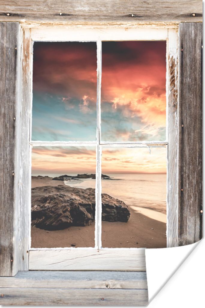 MuchoWow Poster Durchblick - Holz - Strand 120x180 cm - Kunstposter