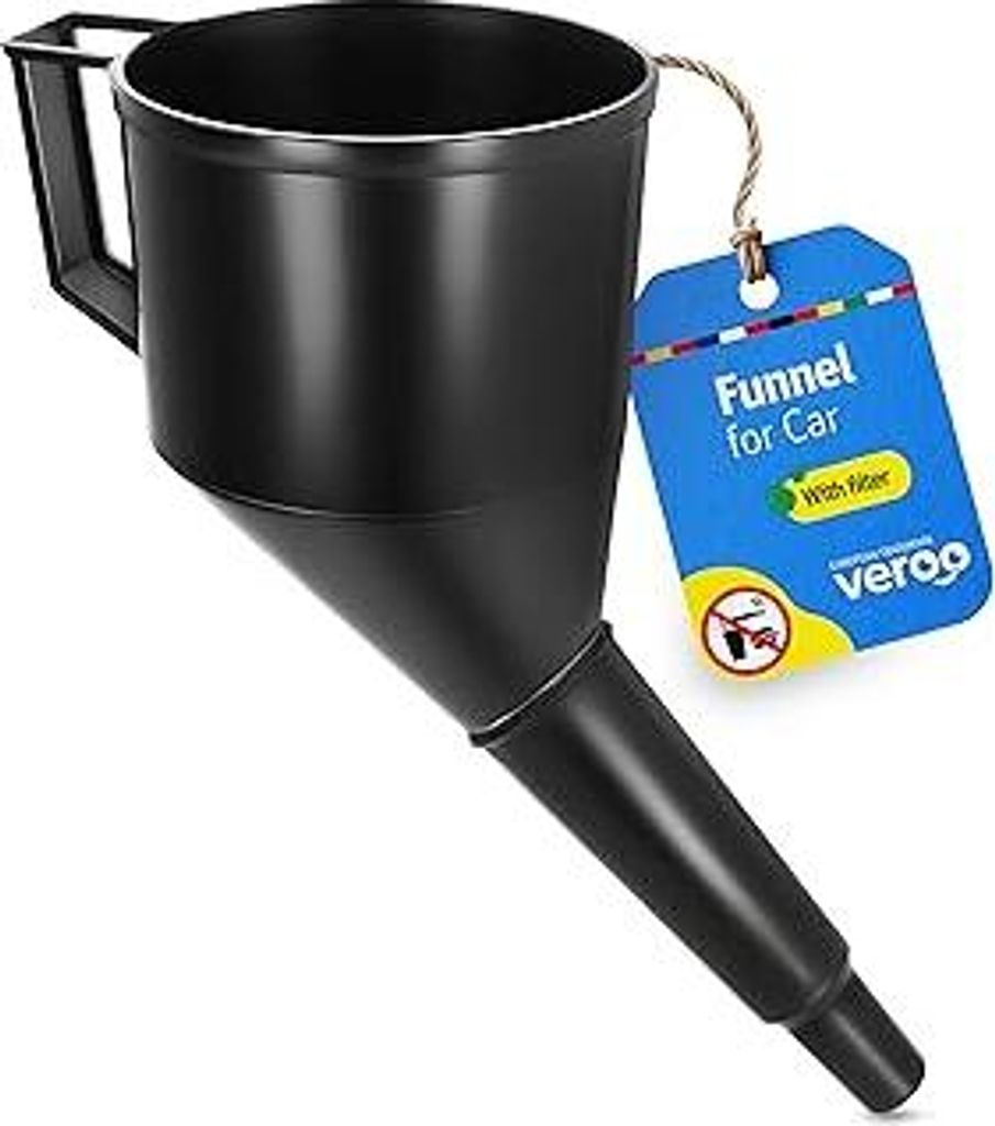 Trichter für Auto, Benzin und Öl, abgewinkelter Einfülltrichter aus Kunststoff mit Sieb und ergonomischem Griff