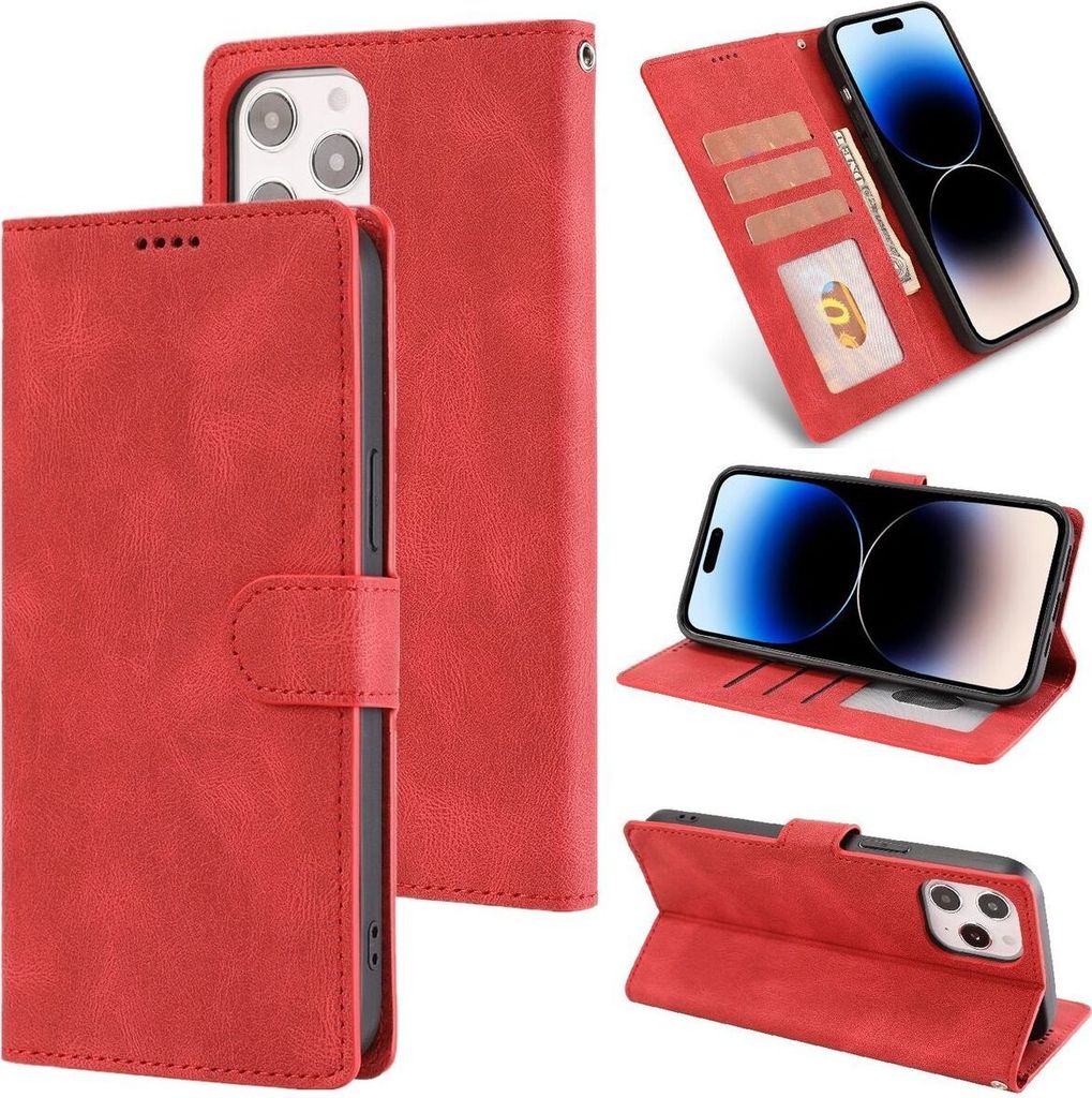König Design Hülle kompatibel mit Apple iPhone 14 Pro Kunstleder Handyhülle - Handy Case Rot