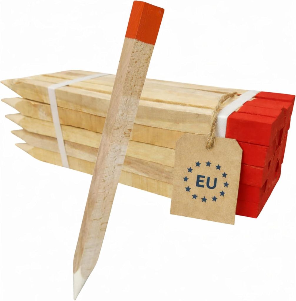 FOR THE GARDEN 25 Stück 80 cm Länge Rot Lackierte Spitze Markierungspfähle Buche Holzstäbe Holz - 25 mm x 25 mm Zaunpfosten Pflanzstab