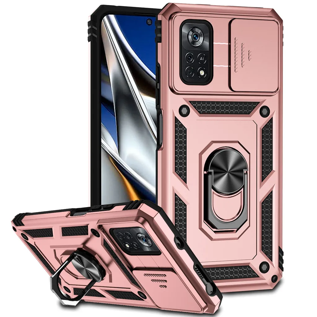 Cover Rugged Xiaomi Poco X4 Pro 5G Rosa con Slide Camera e Kickstand