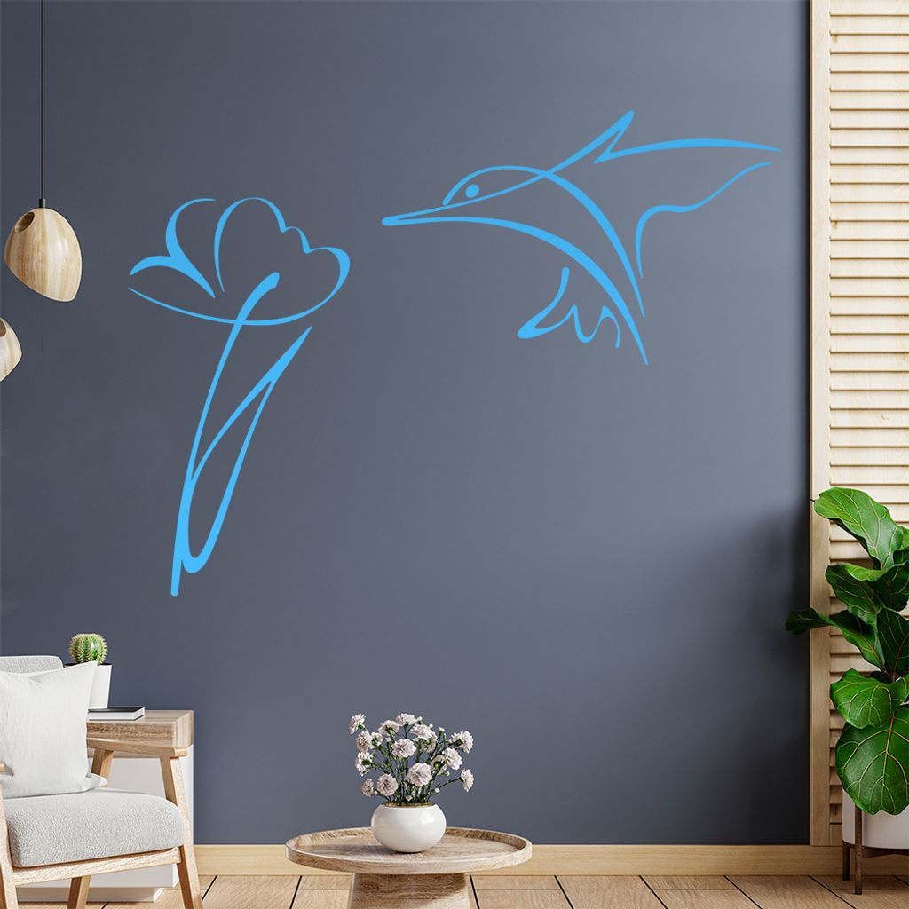 Kolibri Linien Wandtattoo in 6 Größen - Wandaufkleber Wall Sticker - Dekoration, Küche, Wohnzimmer, Schlafzimmer, Badezimmer