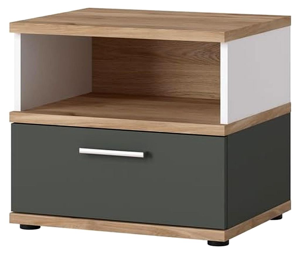 Nachttisch in Eiche Nb. mit Weiß und Grau, B/H/T ca. 50/45/40 cm