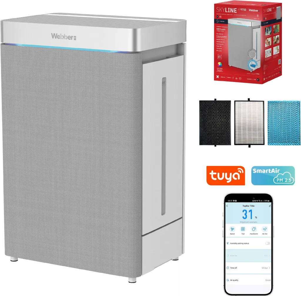 Purificateur d'air Webber AP9750 SMART AI WIFI 100W pour 57 m²
