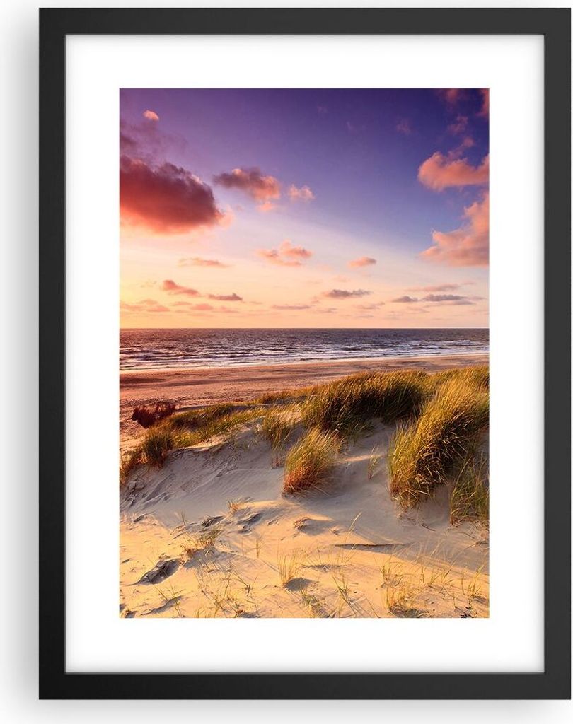Gerahmtes Poster - Schwarzer Rahmen - Meer Strand Düne - 30x40 cm - Wand Bild - Wanddeko - Wandbilder - Kunstposter - Wandposter - Bilderrahmen - ...