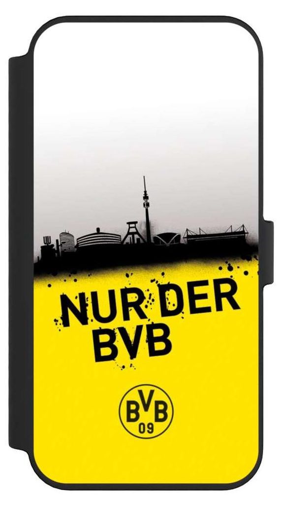 NIVOCASE Klapphülle für Apple iPhone 14 Pro Max Handyhülle aus Kunst Leder NIVOflip schwarz BVB Borussia Dortmund Statement