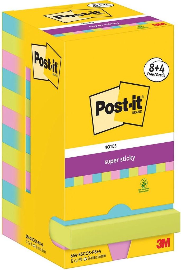 Post-it Super Sticky Notes Haftnotizen 76 x 76 mm 8+4 Cosmic Collection