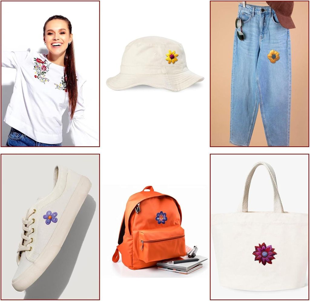 3 Blätter A4-wasserlösliche Stickstabilisatoren - selbstklebendes Stickpapier mit Blumenmustern (Blume B) - zum Handnähen