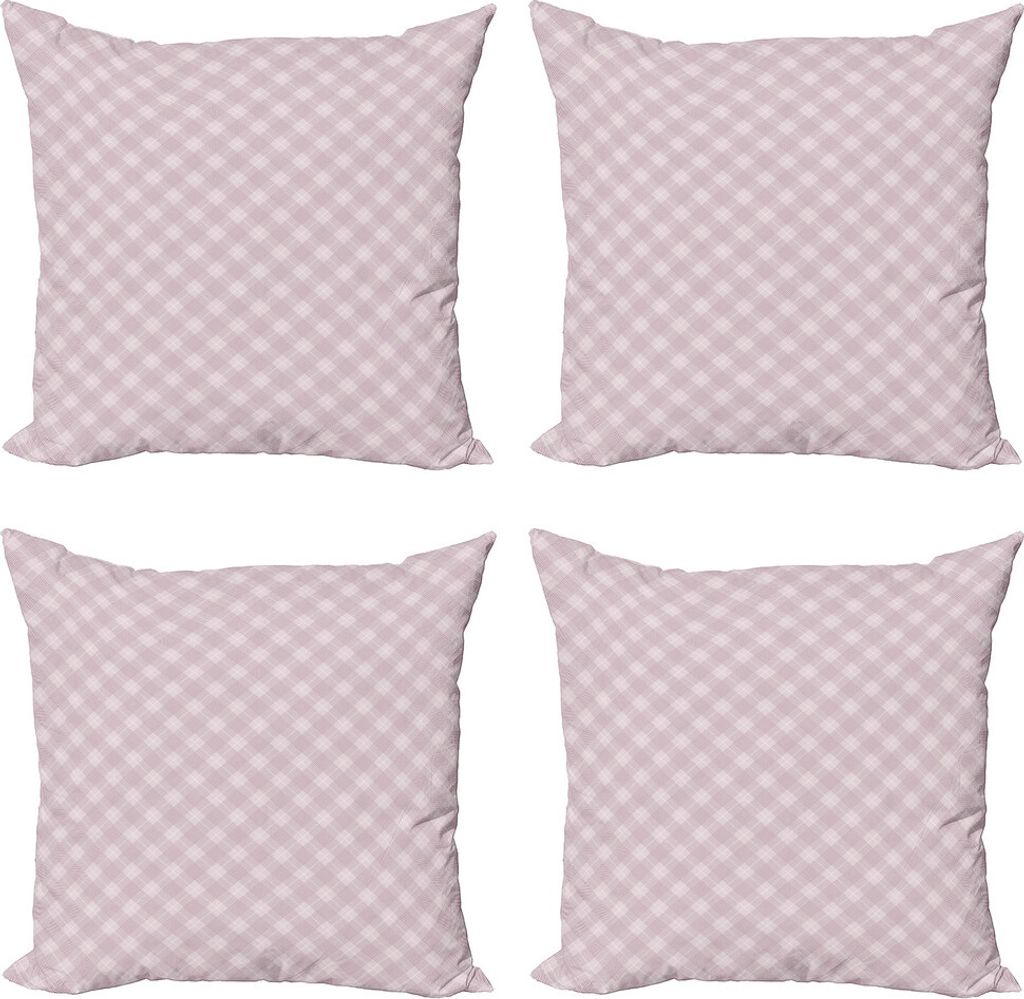 ABAKUHAUS Gedeckte Farben Kissenbezug Set (4 Stück), Plaid Quadrat-Muster, Moderner Doppelseitiger Digitaldruck, 40 cm x 40 cm, Grau Rosa Pale Mauve