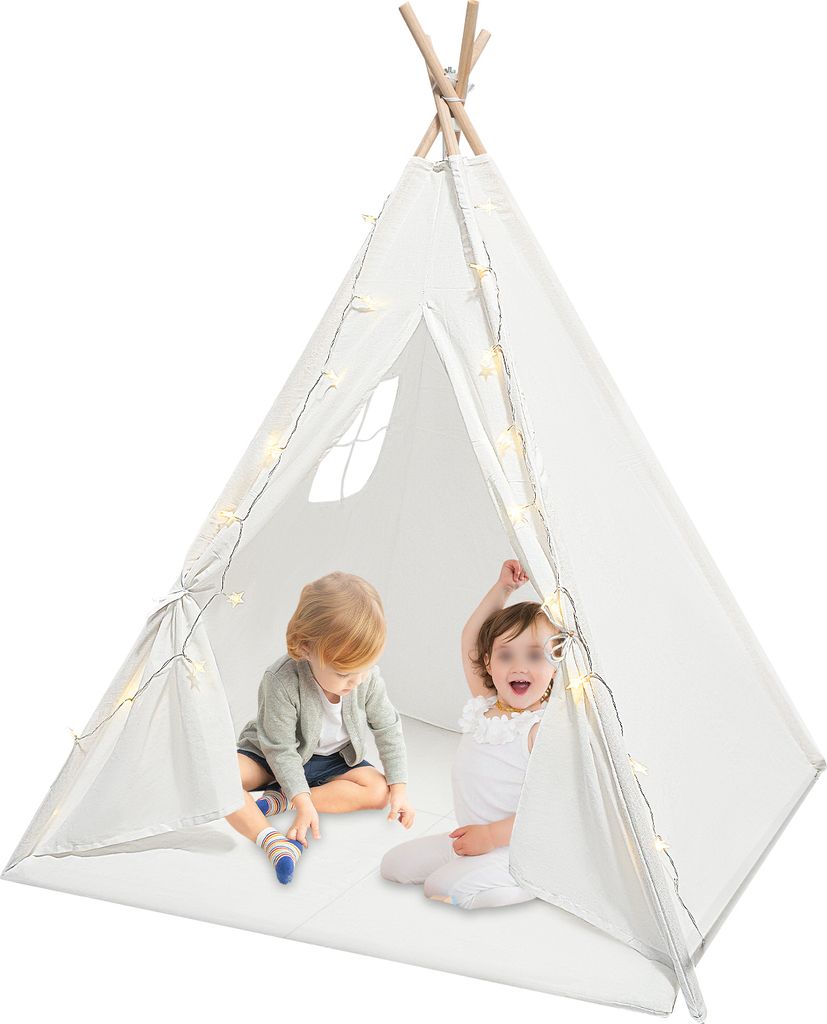Kinderzelte 120*120*140cm Kinderspielzelt Boden stehend Spielzelt mit Licht (Weiß)