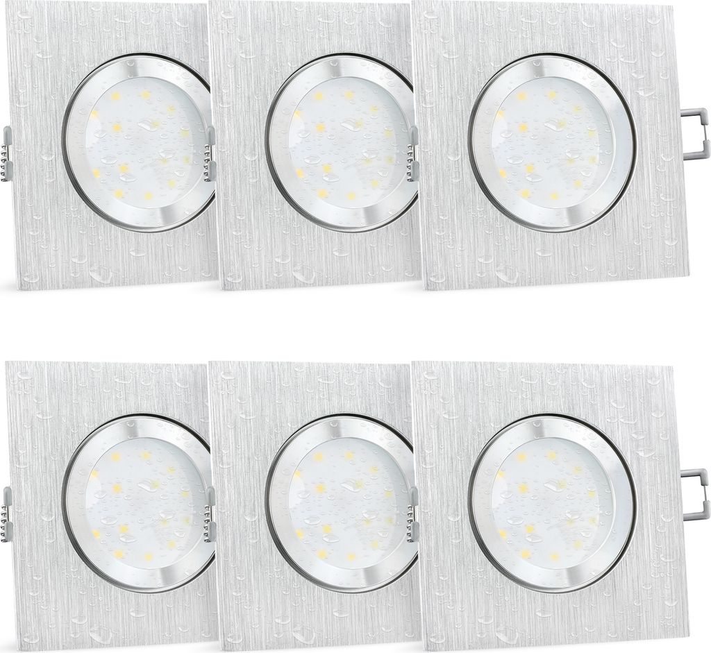 6 Stück SSC-LUXon QW-2 Einbaustrahler LED flach gebürstet Bad & Außen IP44 - 4W LED Modul neutralweiß 230V - Spot quadratisch