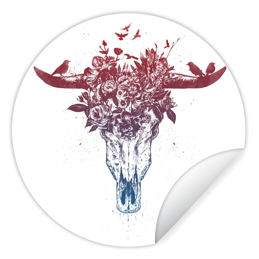 MuchoWow Runde Wandtattoo - Wandsticker Tapete Aufkleber Schädel - Natur - Vögel - Hörner Ø 80 cm Selbstklebend und Repositionierbar - Wandau...