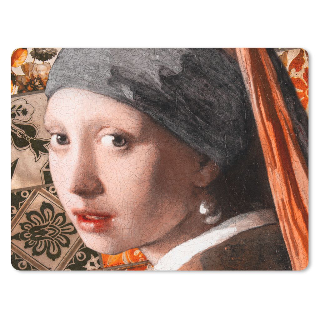 MuchoWow Mauspad Mousepad Gemälde - Mädchen mit Perlenohrring - Orange - Schwarz 23x19 cm - Mousepads - Maus Mat - Pad - Mausunterlage - Schrei...