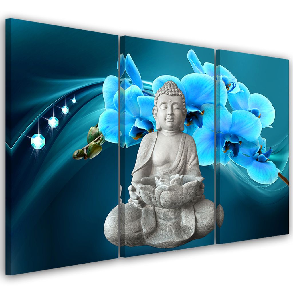 Triptychon auf leinwand religiös - blau 90x60 cm Feeby blau wandbild bereit zum aufhängen
