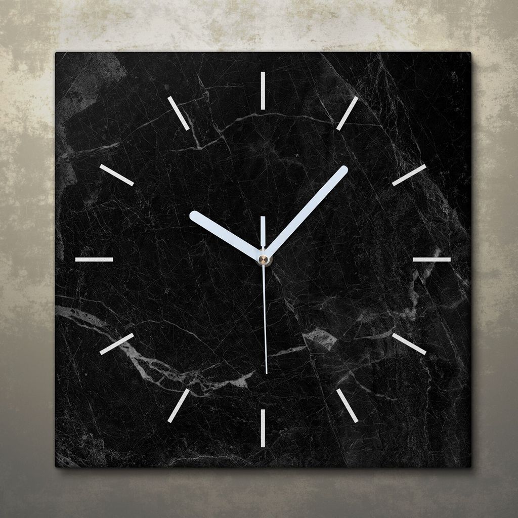 Wohnzimmer Leinwand Uhr Geräuschlos Küche 30x30 Schwarzer, Marmor, Textur, weiße Zeiger