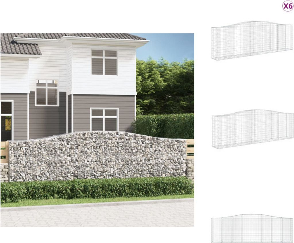 vidaXL Gabionen mit Hochbogen 6 Stk. 400x50x120/140cm Verzinktes Eisen - Blumentöpfe & Pflanzgefäße