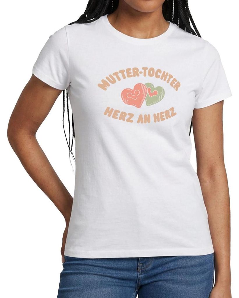 Spreadshirt Mutter-Tochter Herz an Herz Frauen T-Shirt, M, Weiß
