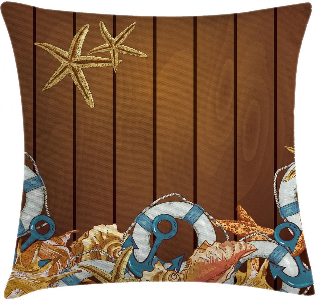 ABAKUHAUS Nautisch Kissenbezug, Seashell Anker aus Holz, Waschbar mit Reißverschluss Kissenhülle mit Farbfesten Klaren Farben Beidseitiger Druck,...