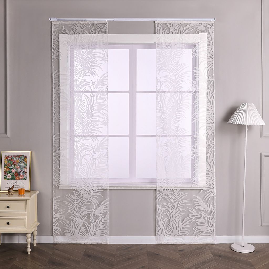 Joyswahl Schiebegardinen mit Klettband 2er Set Ausbrenner Flächenvorhänge Schiebevorhang mit Ingwerblattmuster Transparent Weiß BxH 57x225cm