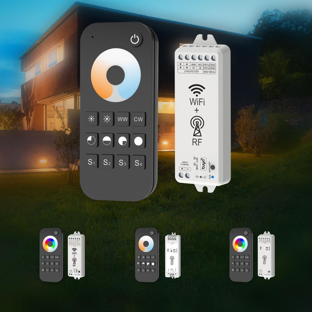 Hexim 12-36V LED Controller & Fernbedienung Set - Wi-FI & RF Steuerung LED Beleuchtung. RGB/W/CCT Alexa Smart Home & Phone kompatibel - Tuya App (W...